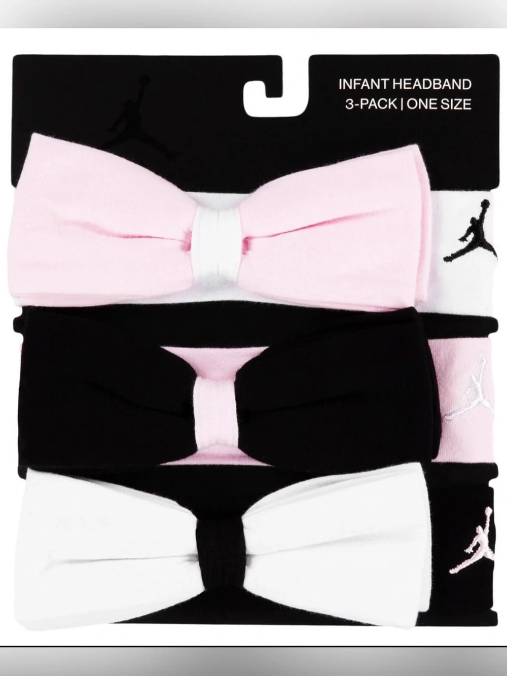 Jordan Baby Girl Bow Headband 3-Pack in Pink, Black & White